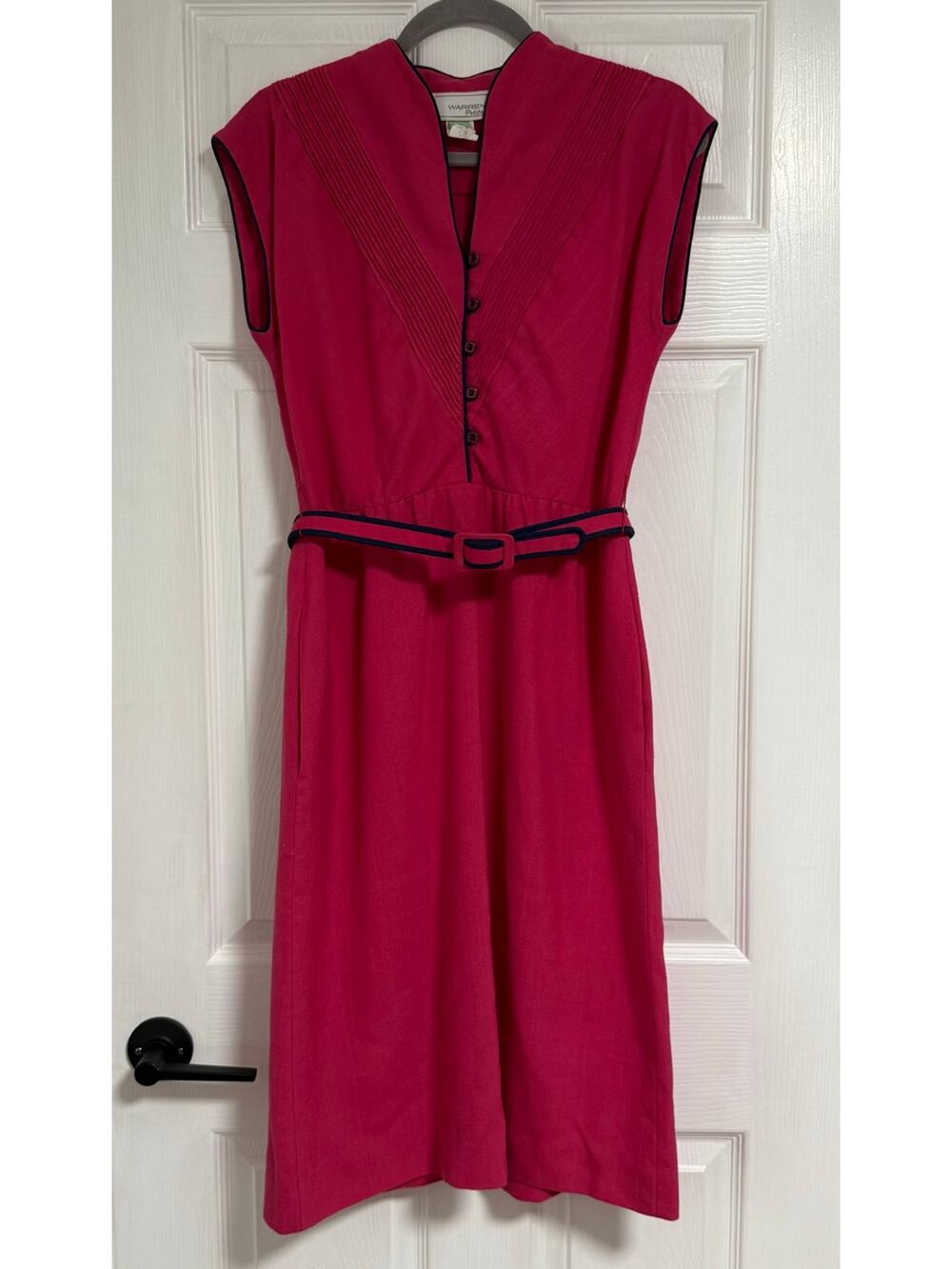 Vintage Warren Petites Women's Pink Belted With Pockets Dress Size 10